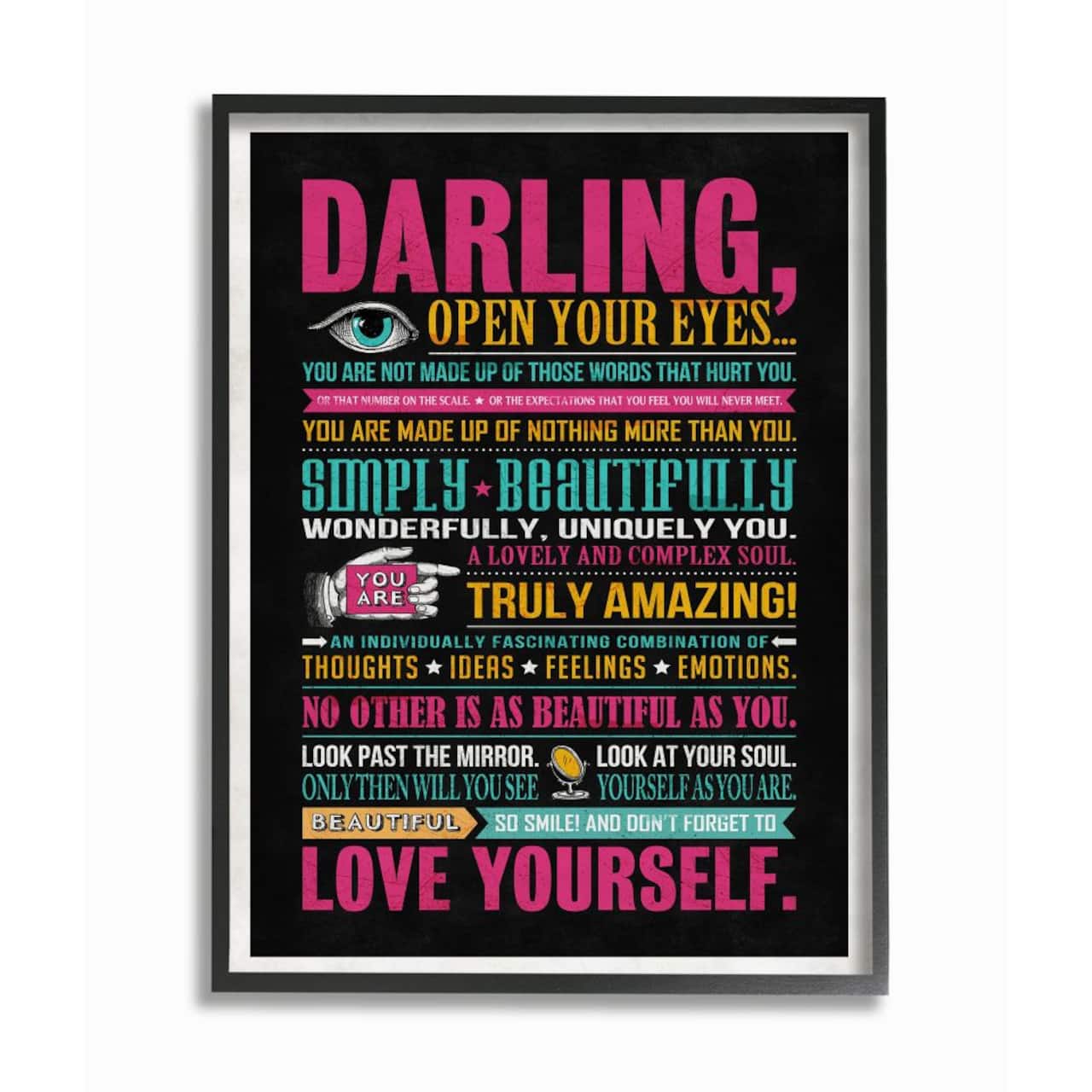 Stupell Industries Neon Darling Love Yourself Black Framed Wall Art